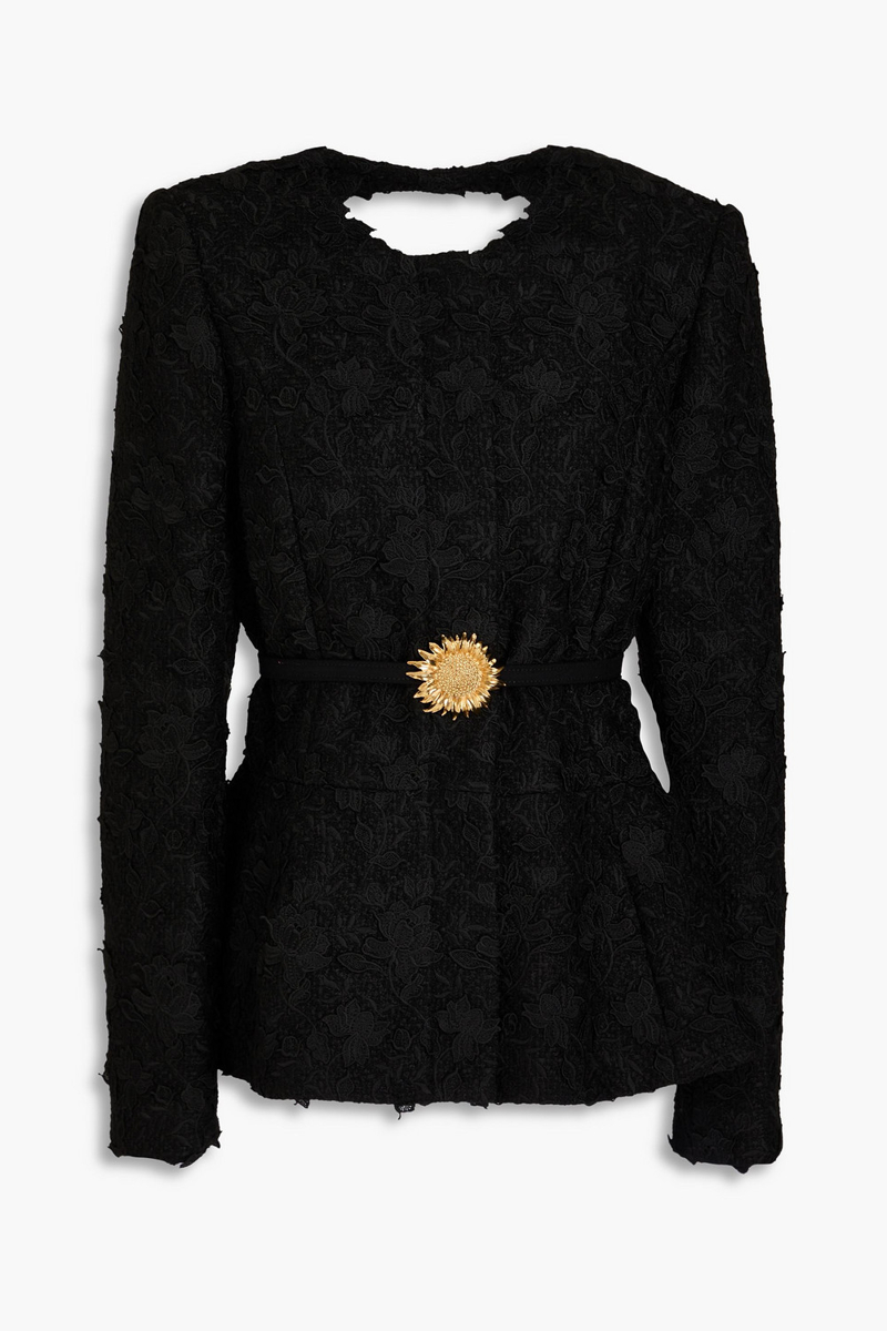 oscar de la renta - open-back guipure lace jacket - black - us 8