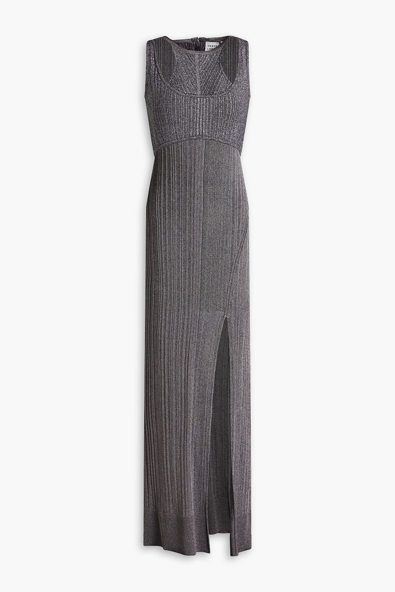 Hervé Léger - Cutout metallic ribbed-knit gown - Metallic - L