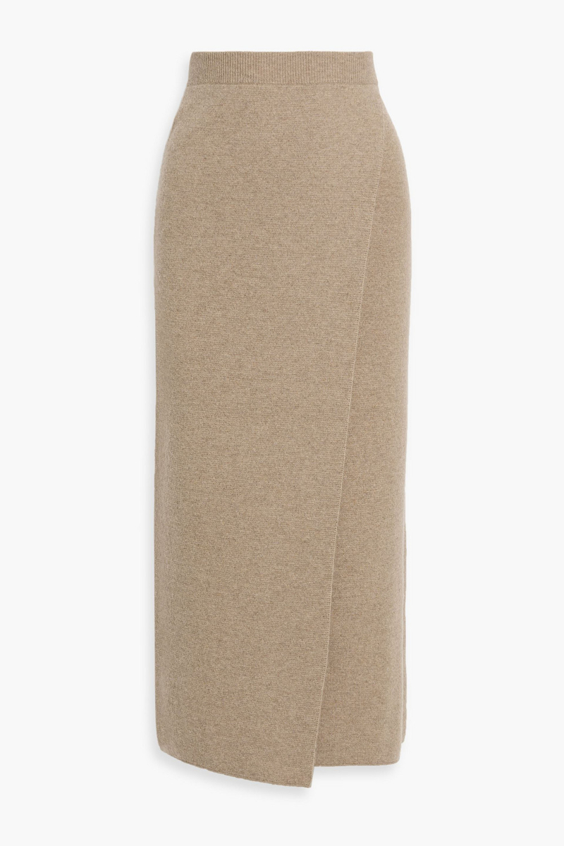 max mara - umbria wrap-effect wool and cashmere-blend midi skirt - neutral - l