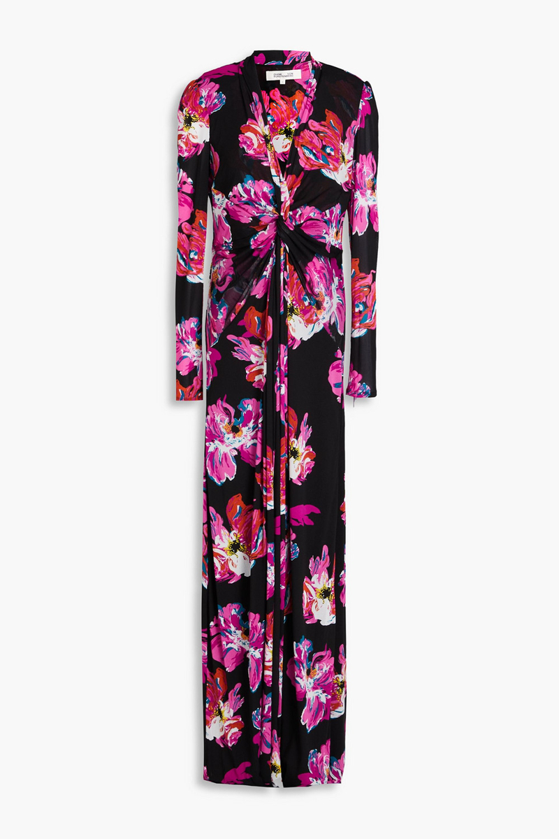 diane von furstenberg - kassia floral-print stretch-mesh maxi dress - pink - xxs