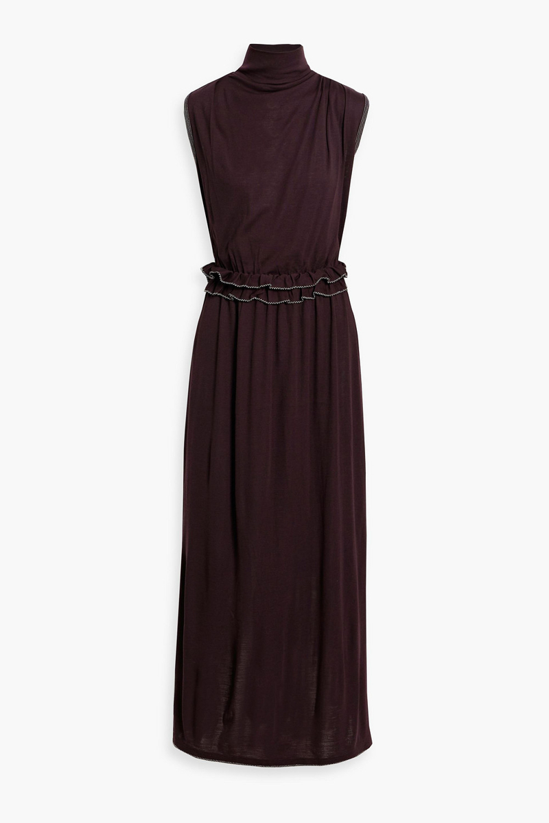 ulla johnson - gemma ruffled wool turtleneck maxi dress - burgundy - l