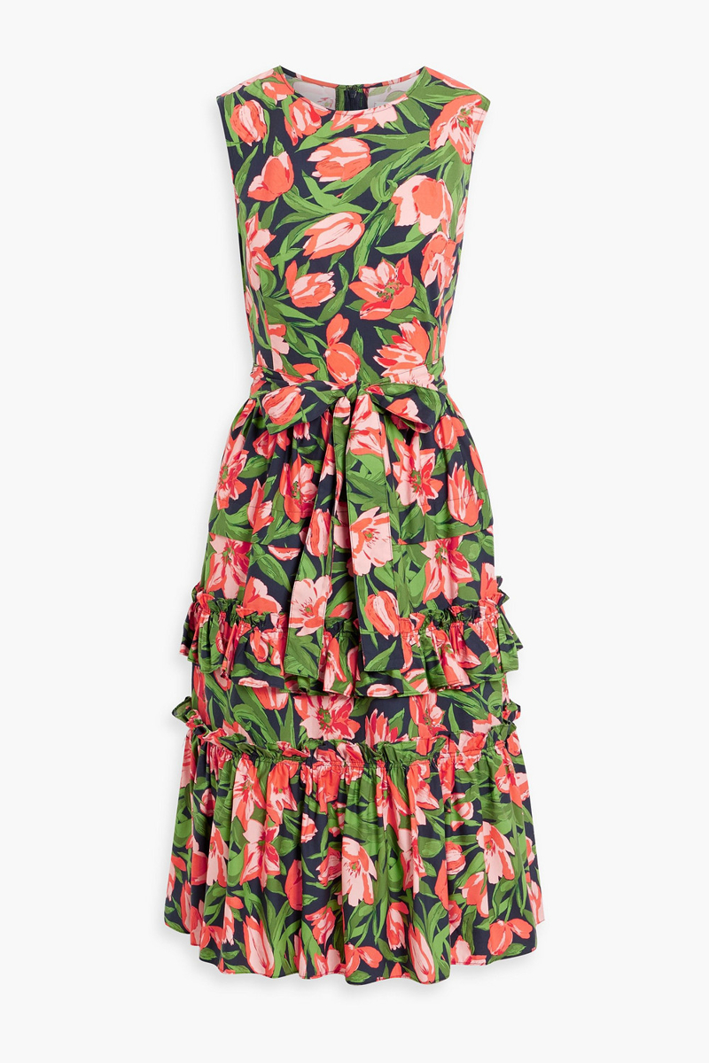 carolina herrera - ruffled floral-print cotton-blend poplin dress - blue - us 0