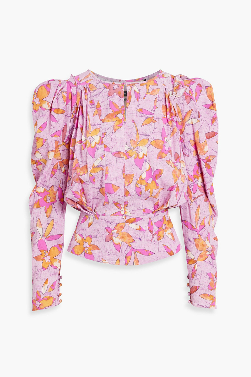 isabel marant - zargae draped floral-print jacquard blouse - purple - fr 34
