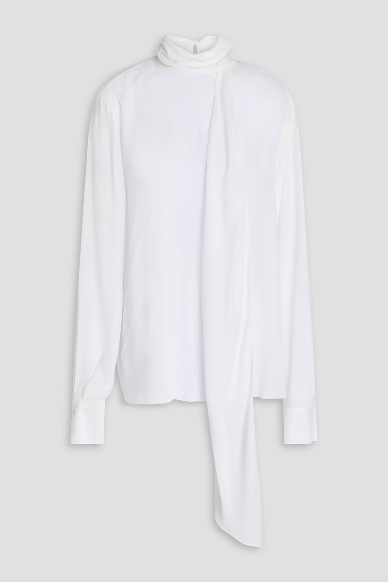 another tomorrow - tie-neck crepe top - white - it 46