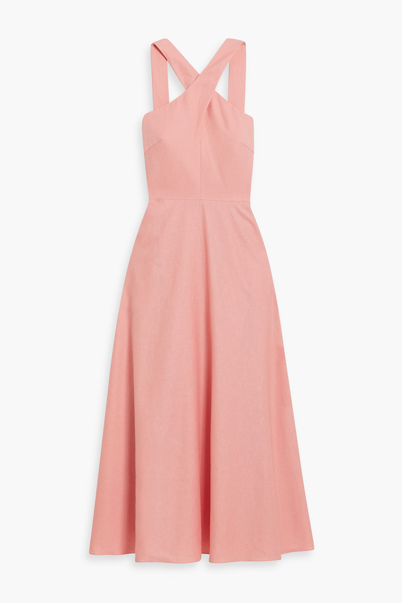 mikael aghal - cotton and linen-blend midi dress - pink - us 8