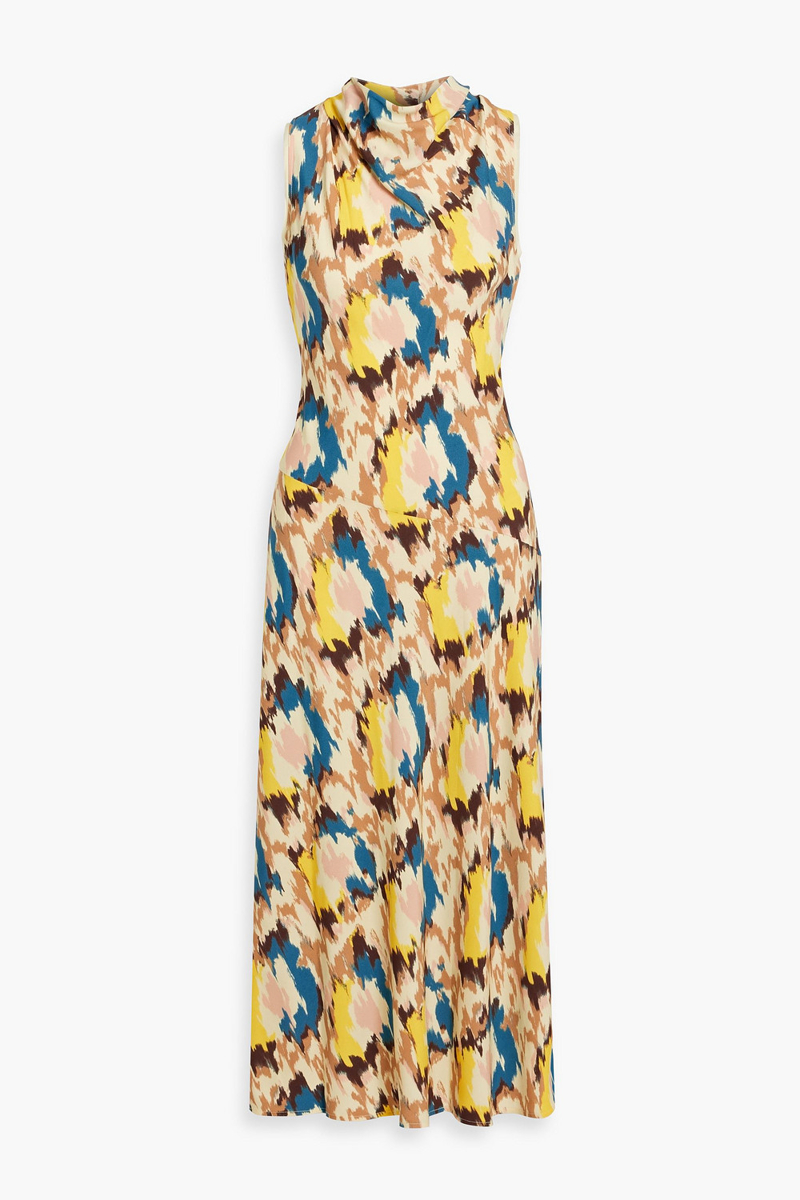 ulla johnson - kalena printed crepe midi dress - yellow - us 2