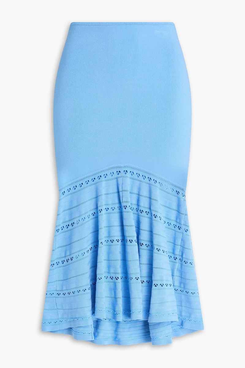 victoria beckham - flared pointelle-knit midi skirt - blue - s