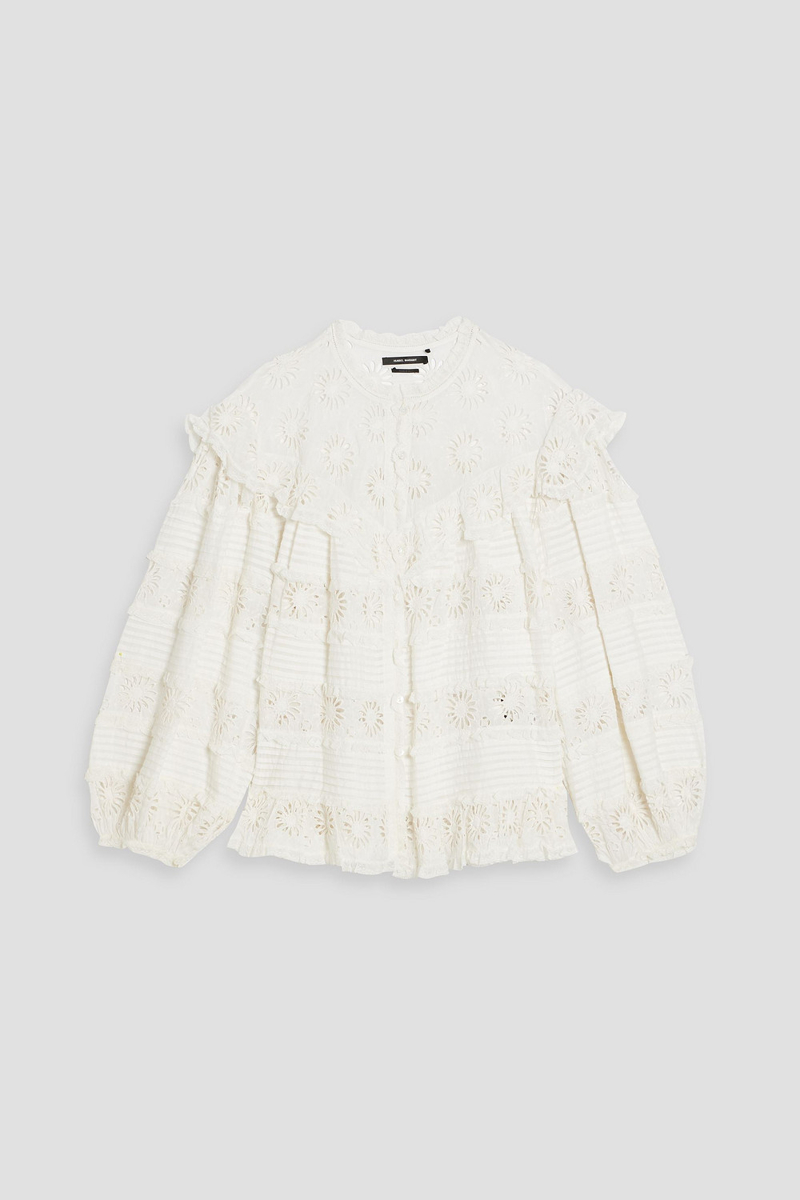 isabel marant - dicersei ruffled broderie anglaise cotton and silk-blend blouse - white - fr 40