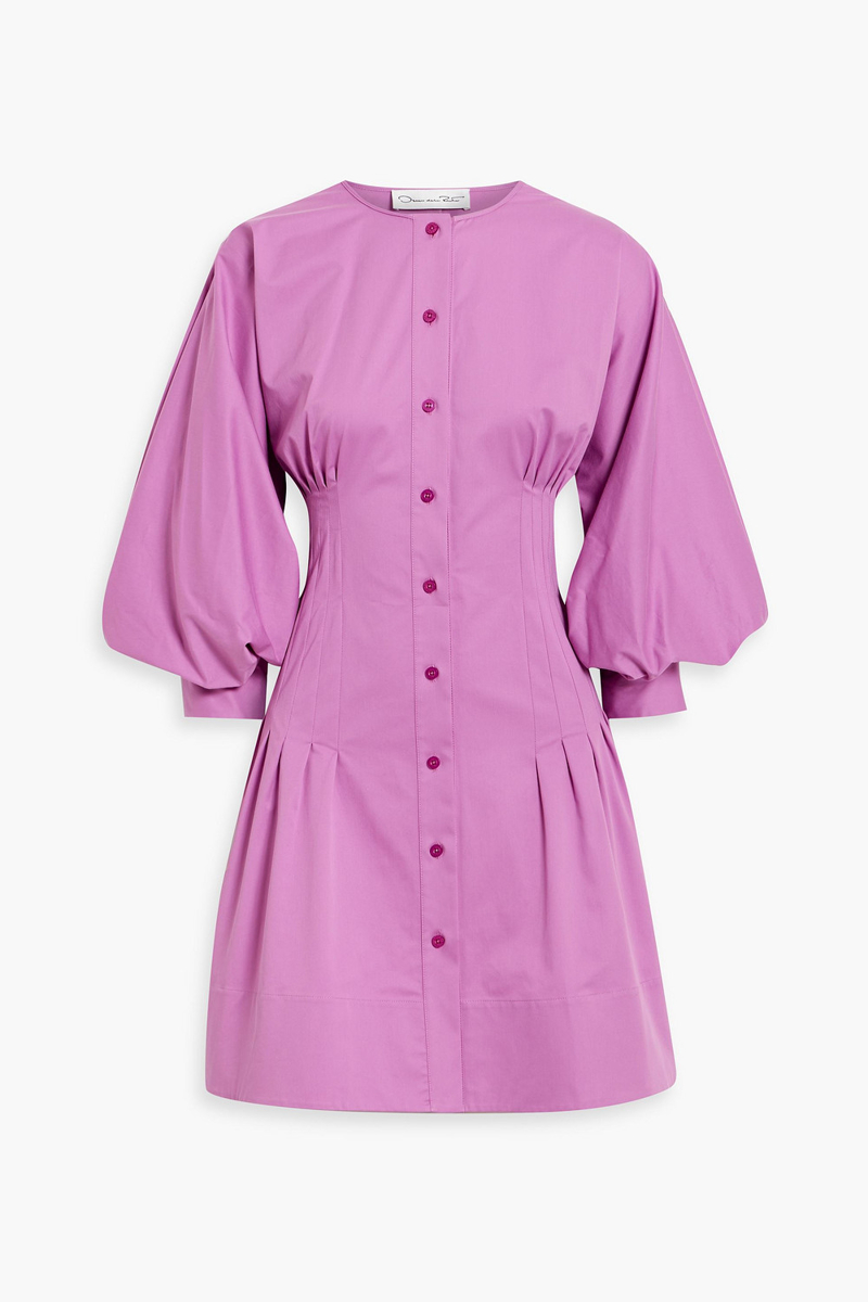 oscar de la renta - pintucked cotton-blend poplin mini dress - purple - us 6
