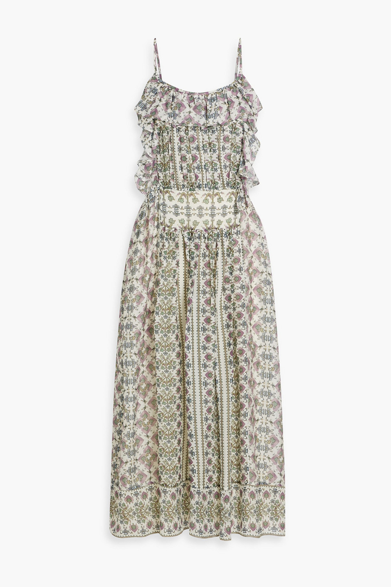 isabel marant - macha ruffled printed silk-jacquard midi dress - white - fr 34