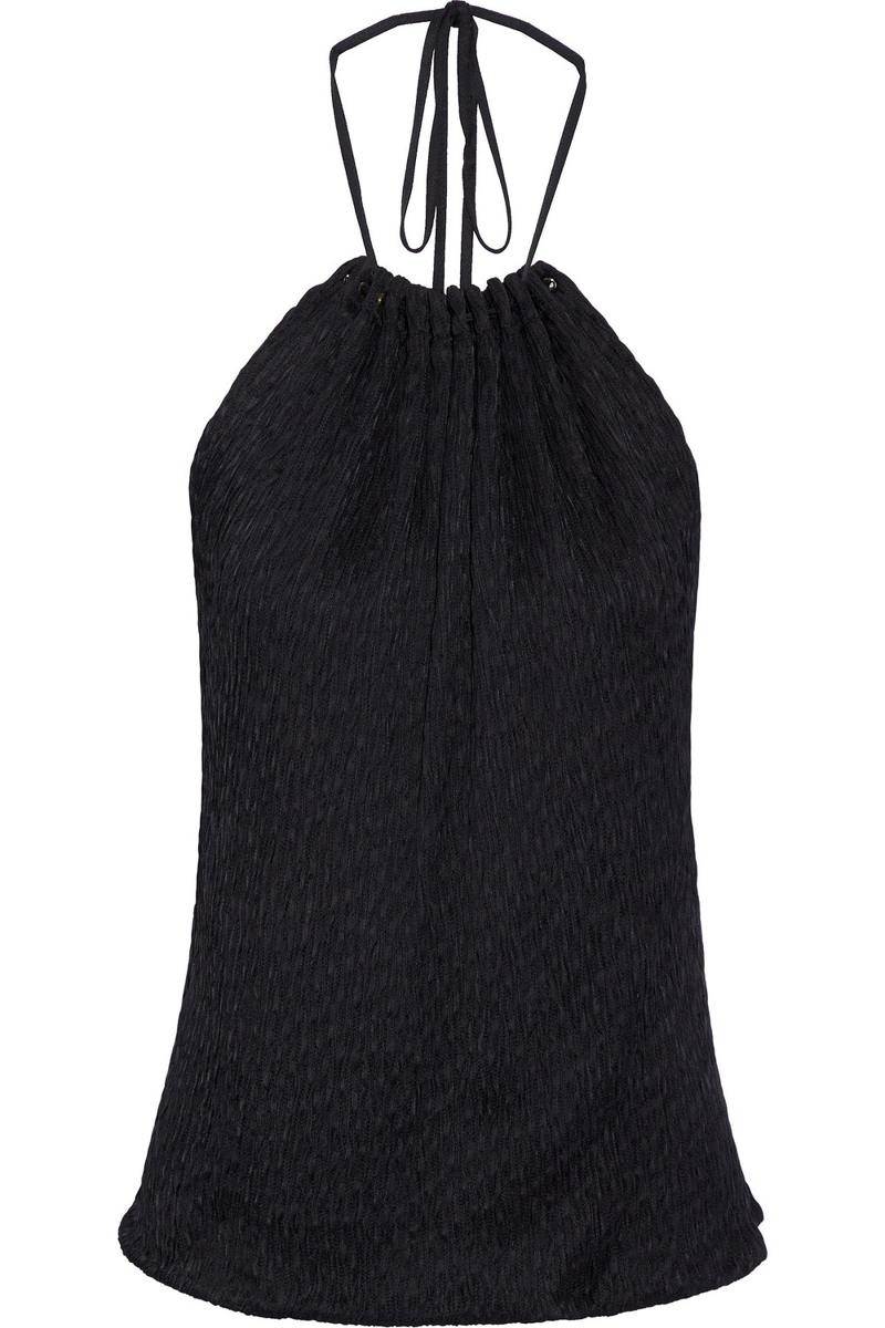 Jason Wu - Gathered plissé satin-crepe halterneck top - Black - US 6