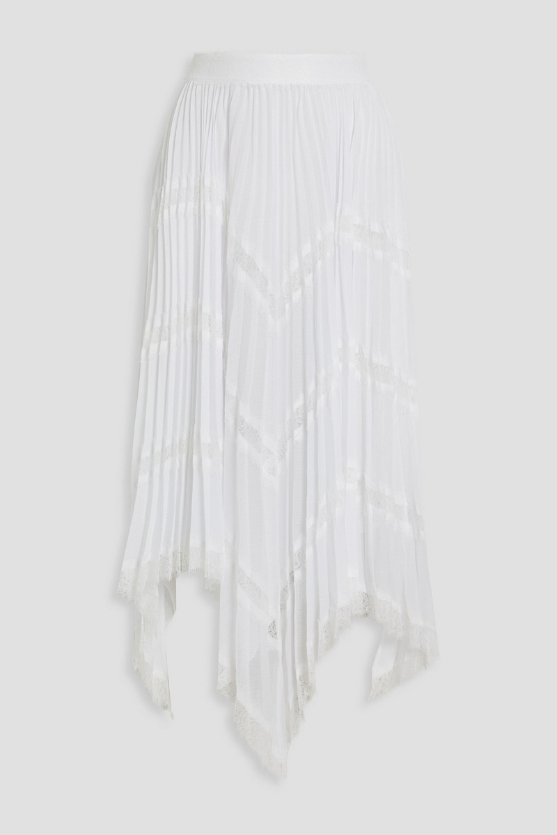 Alice Olivia - Katz lace-trimmed plissé-chiffon midi skirt - White - US 0