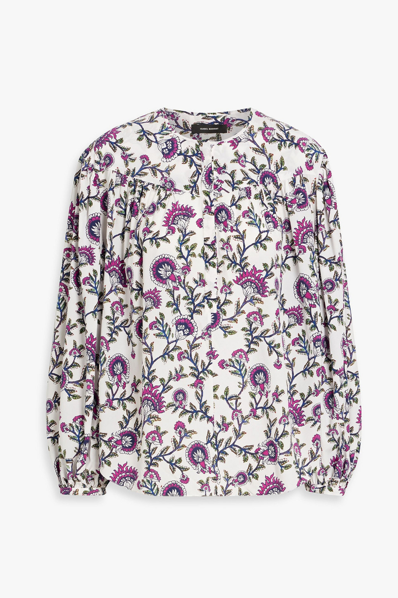 isabel marant - brunille floral-print stretch-silk blouse - pink - fr 34