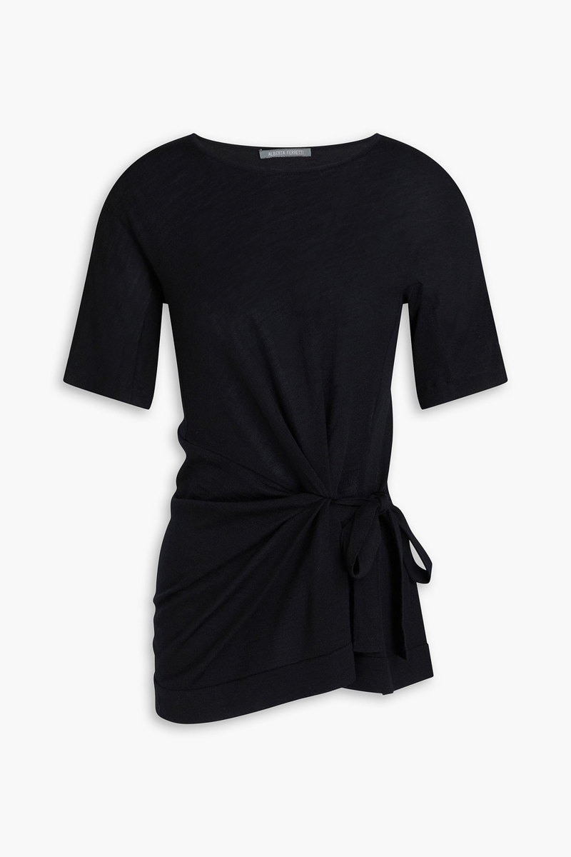 alberta ferretti - asymmetric ruched wool top - black - it 40
