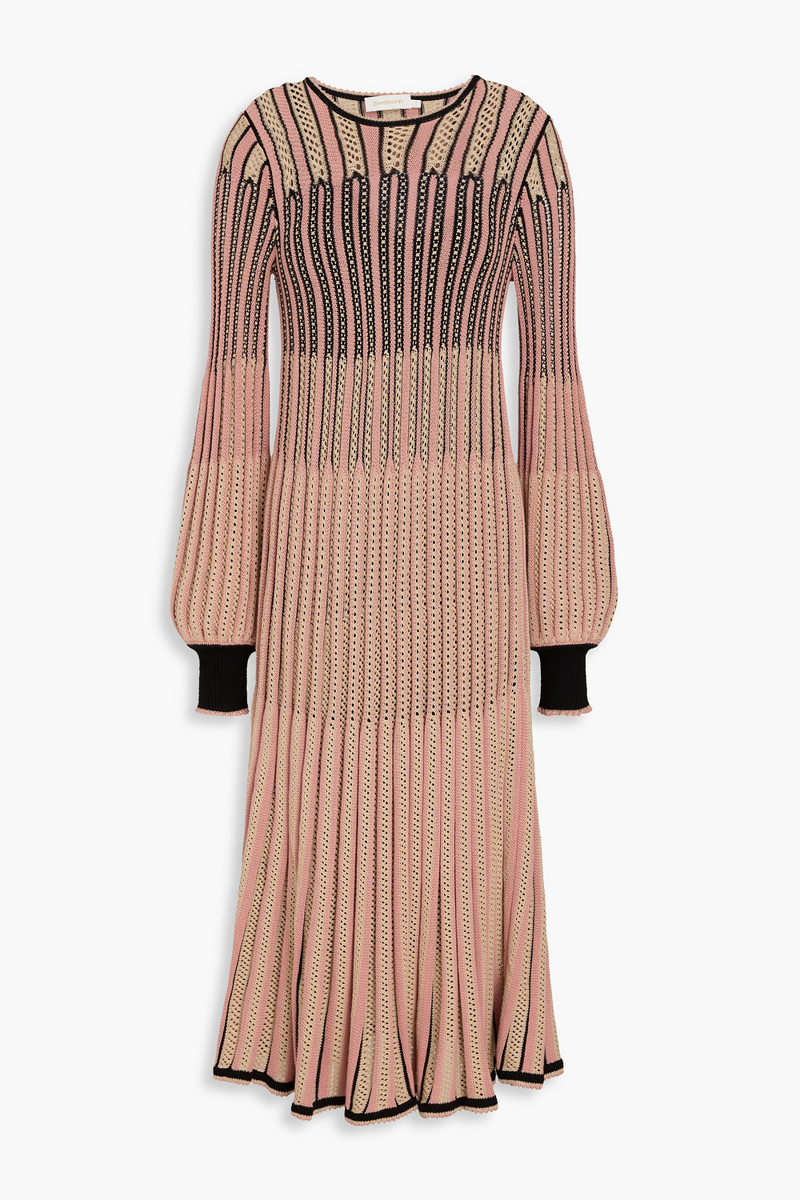 Zimmermann - Ribbed pointelle-knit cotton-blend midi dress - Pink - 0