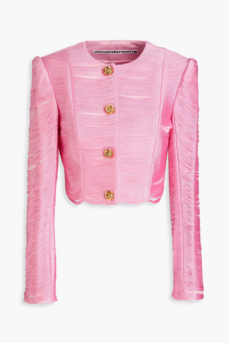 alexander wang - cropped fringed mesh jacket - pink - us 0
