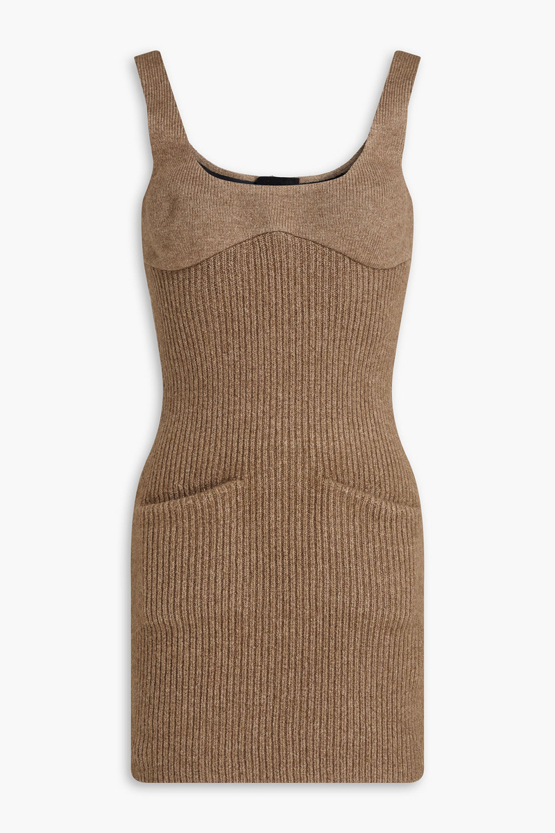 alexander wang - mélange ribbed-knit mini dress - brown - xs