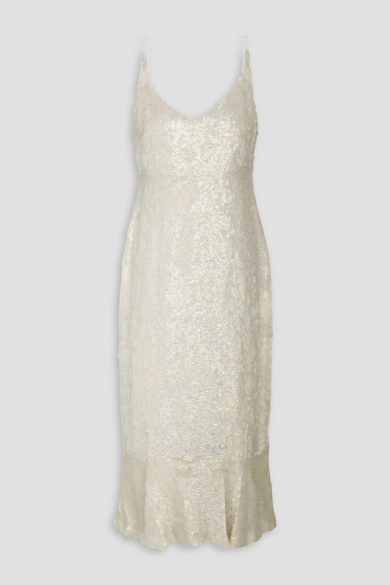 saloni - sequined georgette midi dress - white - uk 8