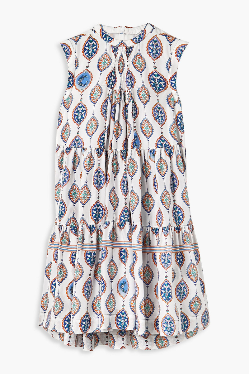 Chloé - Tiered printed silk crepe de chine mini dress - White - FR 44