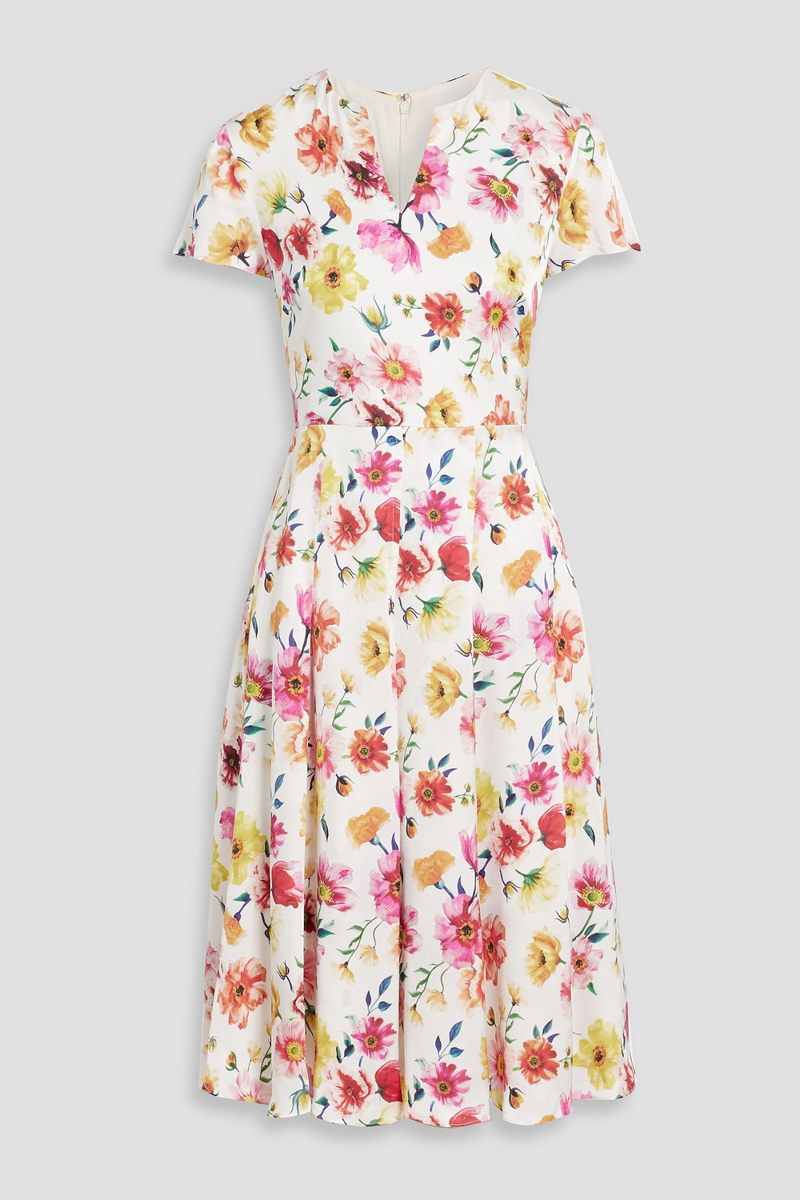mikael aghal - pleated floral-print cotton and linen-blend midi dress - white - us 2