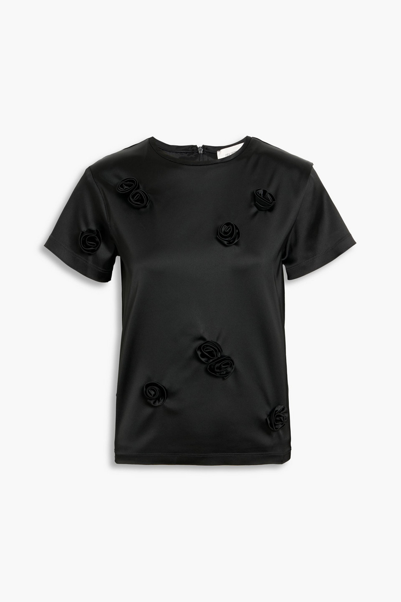 sportmax - mendoza floral-appliquéd satin top - black - it 42