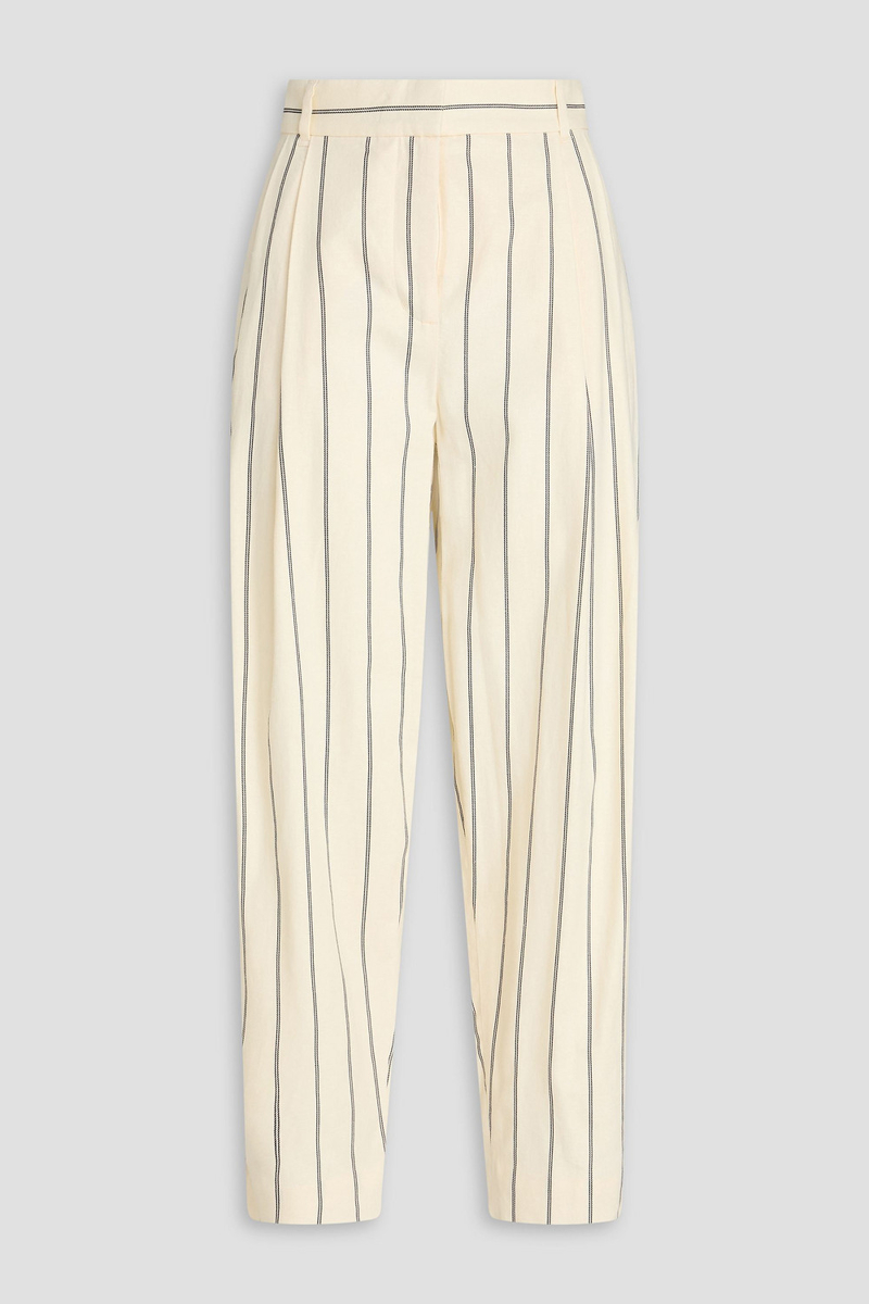 zimmermann - pleated striped linen-blend tapered pants - white - 00