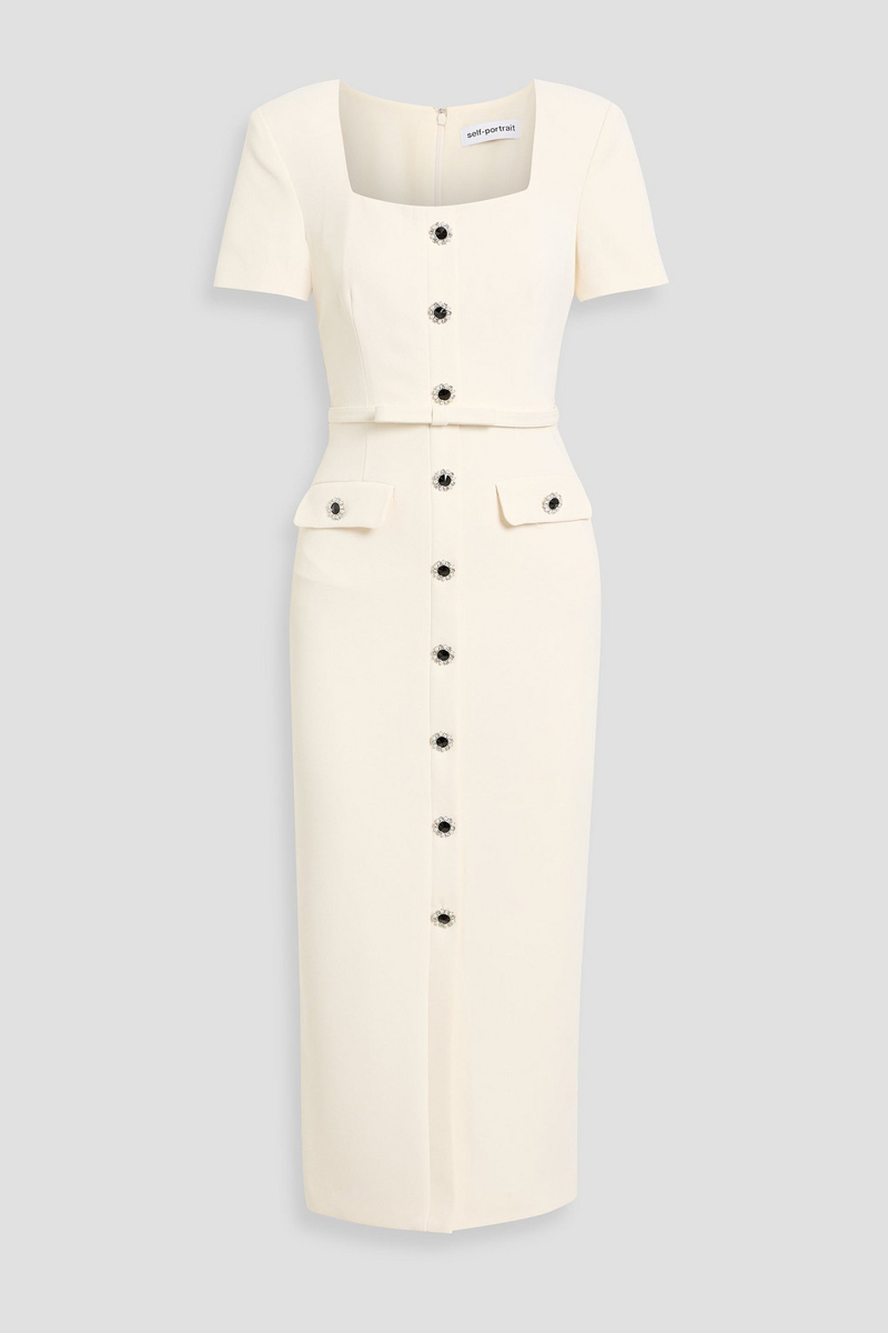 self-portrait - embellished crepe midi dress - white - uk 10