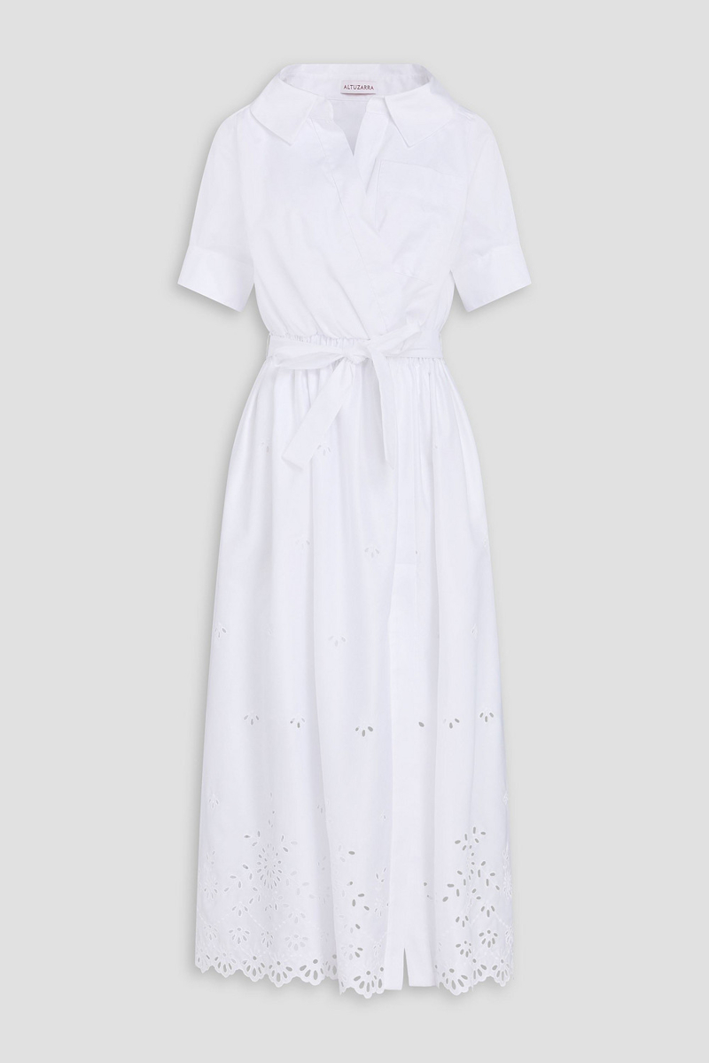 altuzarra - wrap-effect broderie anglaise cotton-blend midi shirt dress - white - fr 38