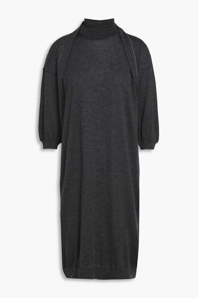 brunello cucinelli - bead-embellished cashmere and silk-blend dress - gray - m