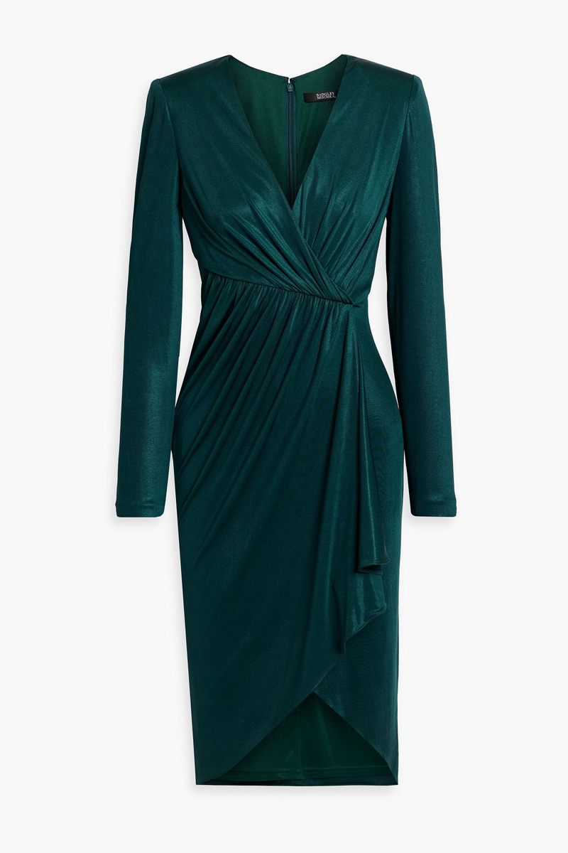 Badgley Mischka - Wrap-effect draped satin-jersey dress - Green - US 8