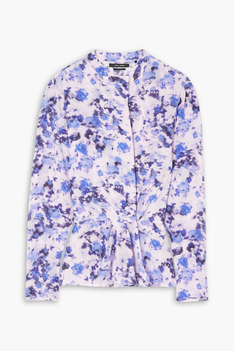 Isabel Marant - Gathered printed silk crepe de chine blouse - Purple - FR 34