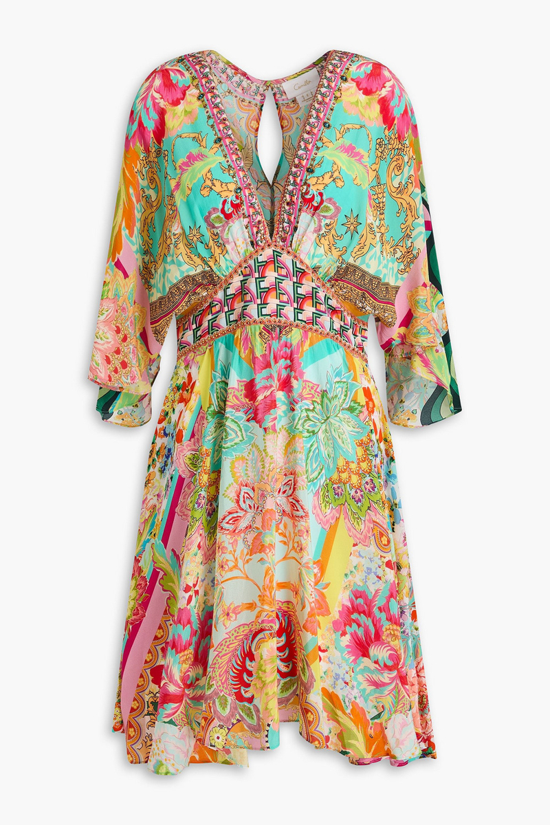 camilla - crystal-embellished printed silk crepe de chine mini dress - multicolor - xxs