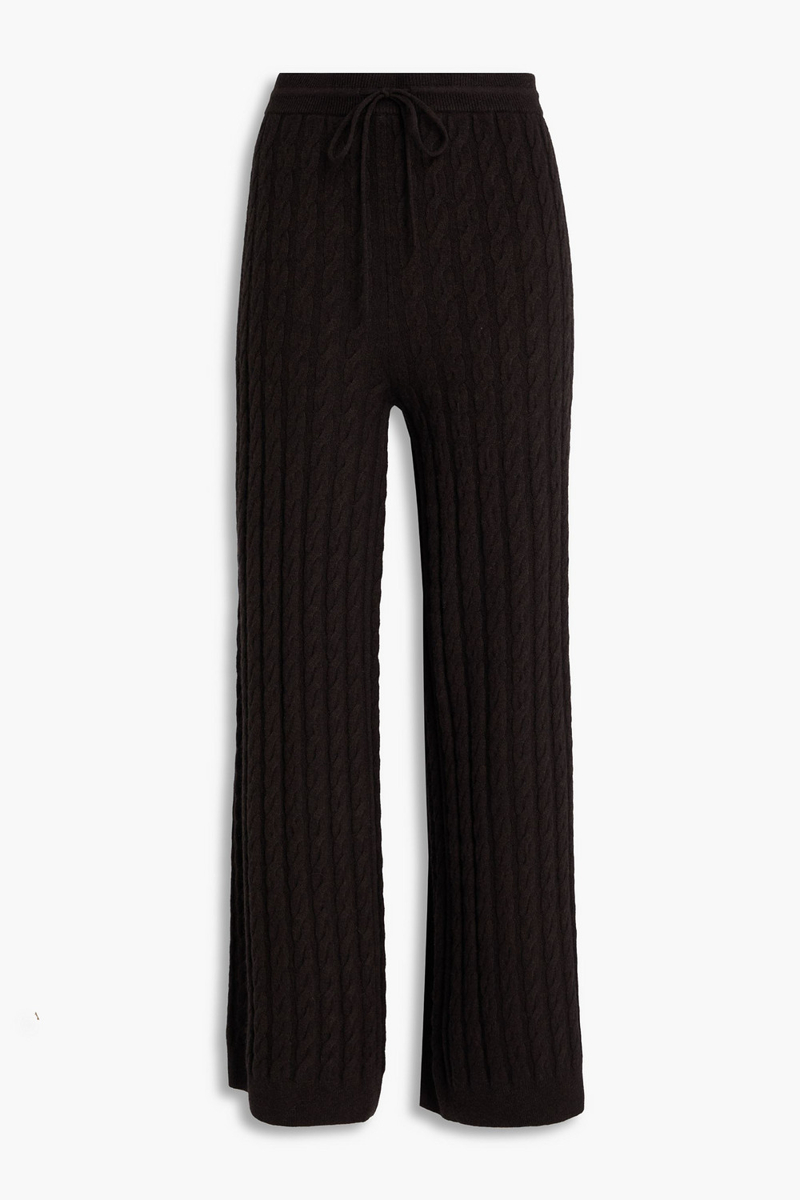 toteme - cable-knit wool and cashmere-blend wide-leg pants - brown - xxs