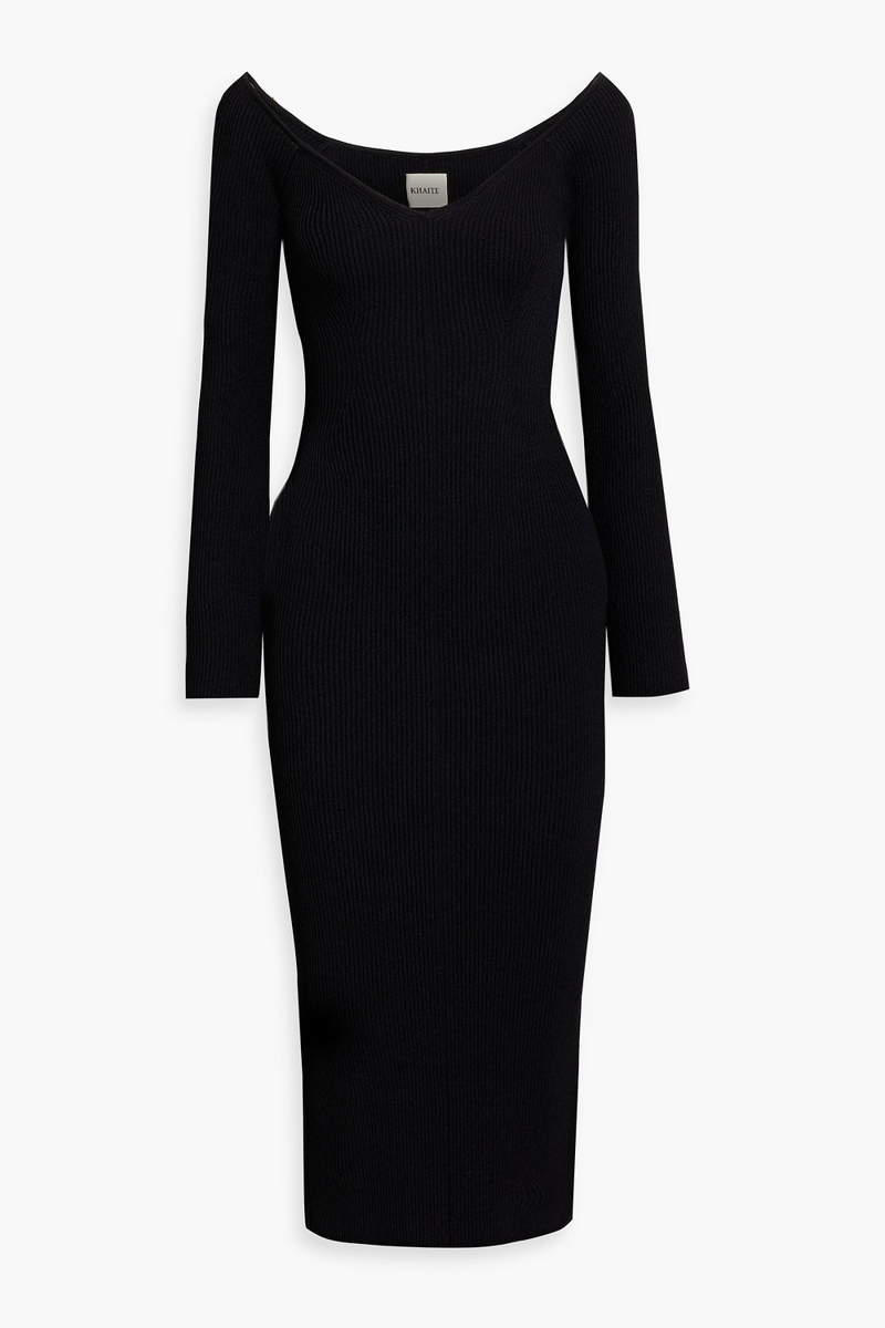 khaite - pia ribbed-knit midi dress - black - xs