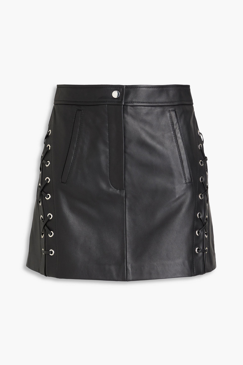 maje - lace-up leather mini skirt - black - fr 36