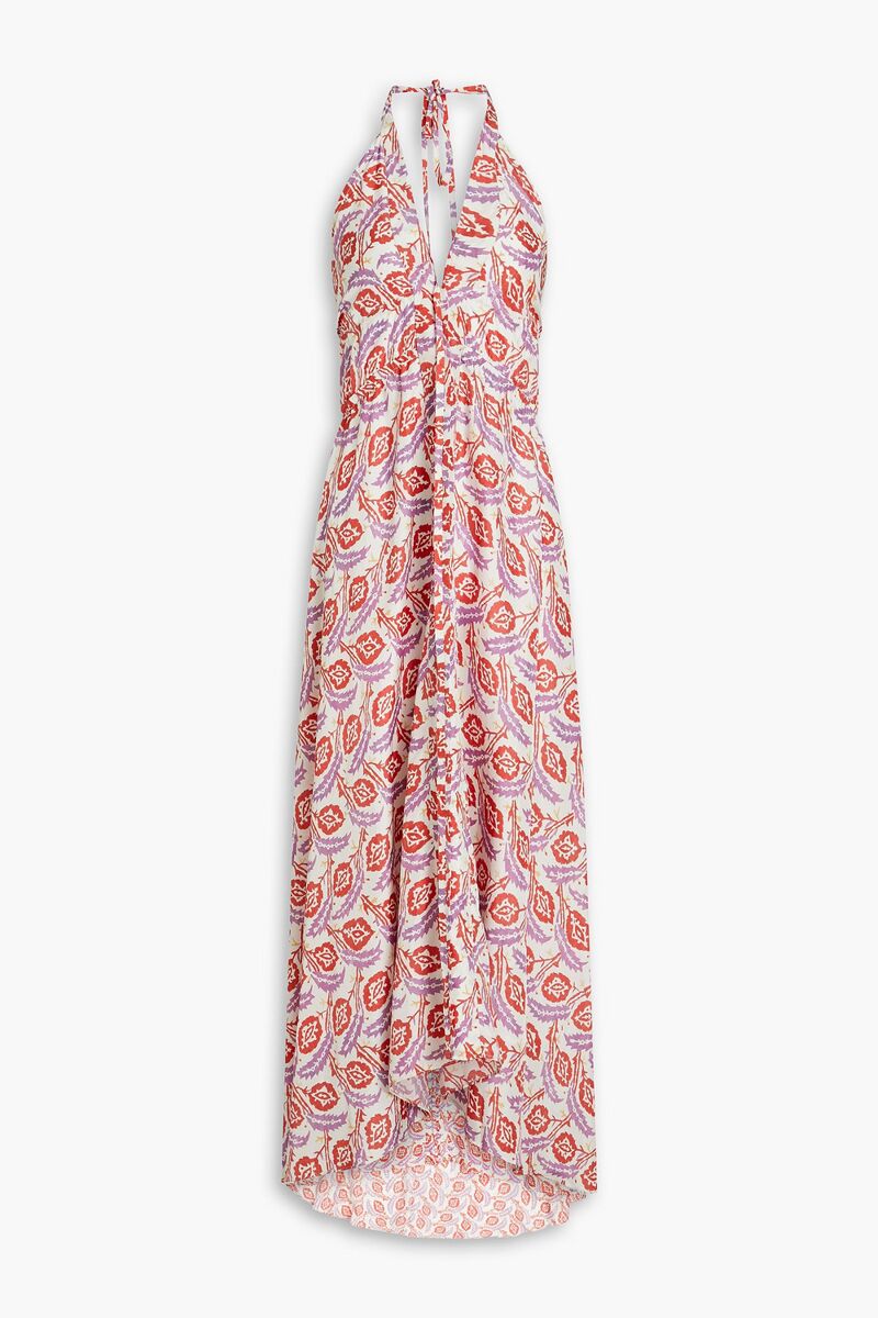 Isabel Marant - Tie-back printed silk crepe de chine halterneck midi dress - Red - FR 42