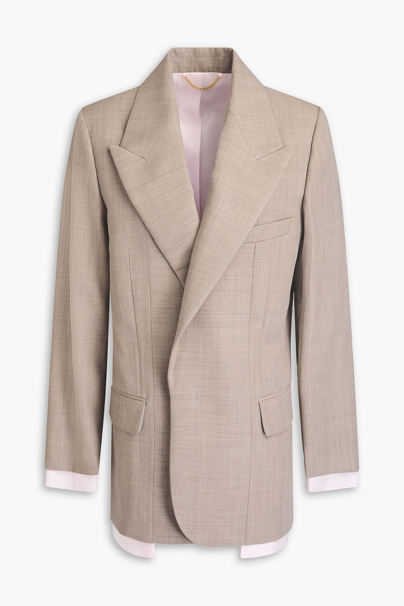 victoria beckham - satin-paneled wool blazer - neutral - uk 8