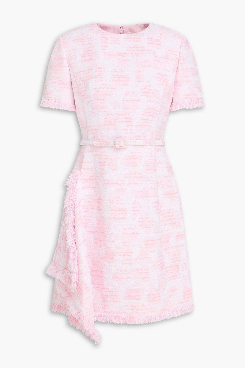 oscar de la renta - belted fringed tweed mini dress - pink - us 4