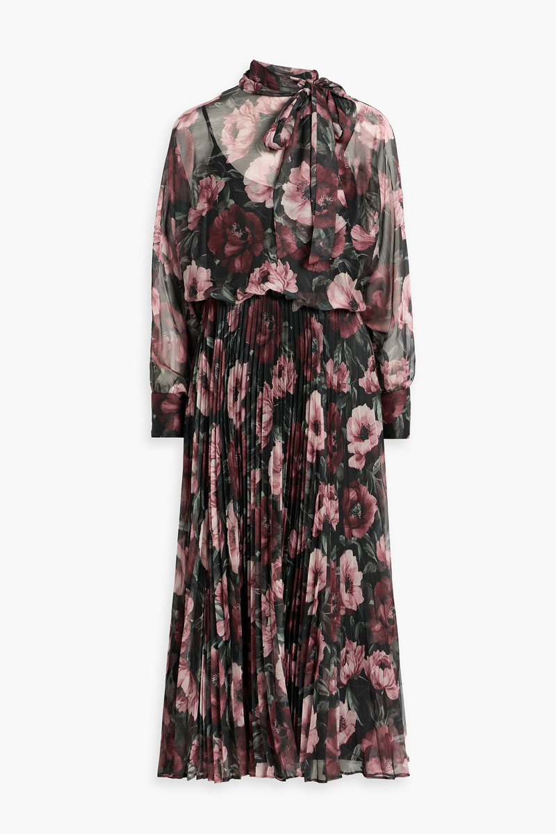 mikael aghal - pleated floral-print crepon midi dress - red - us 2
