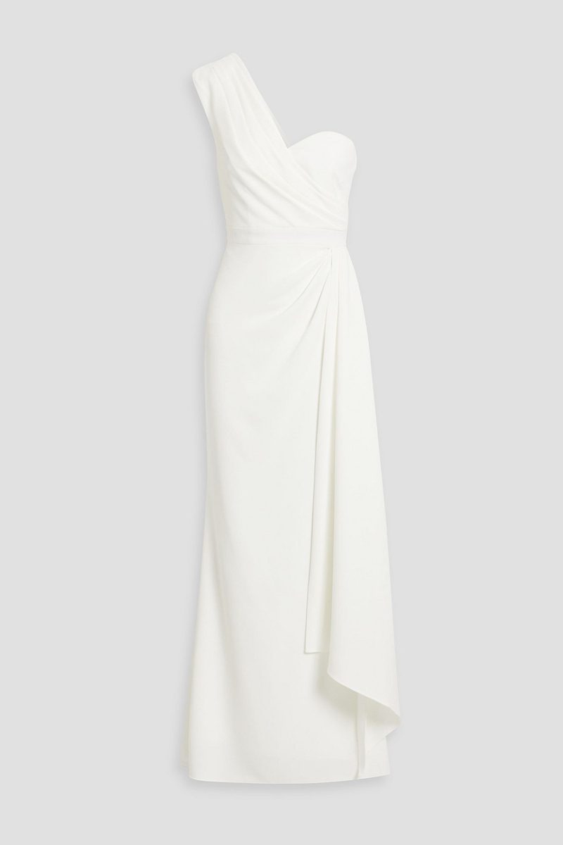 badgley mischka - one-shoulder draped crepe gown - white - us 6