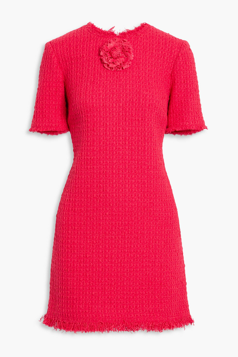 oscar de la renta - floral-appliquéd wool-blend tweed mini dress - orange - us 4