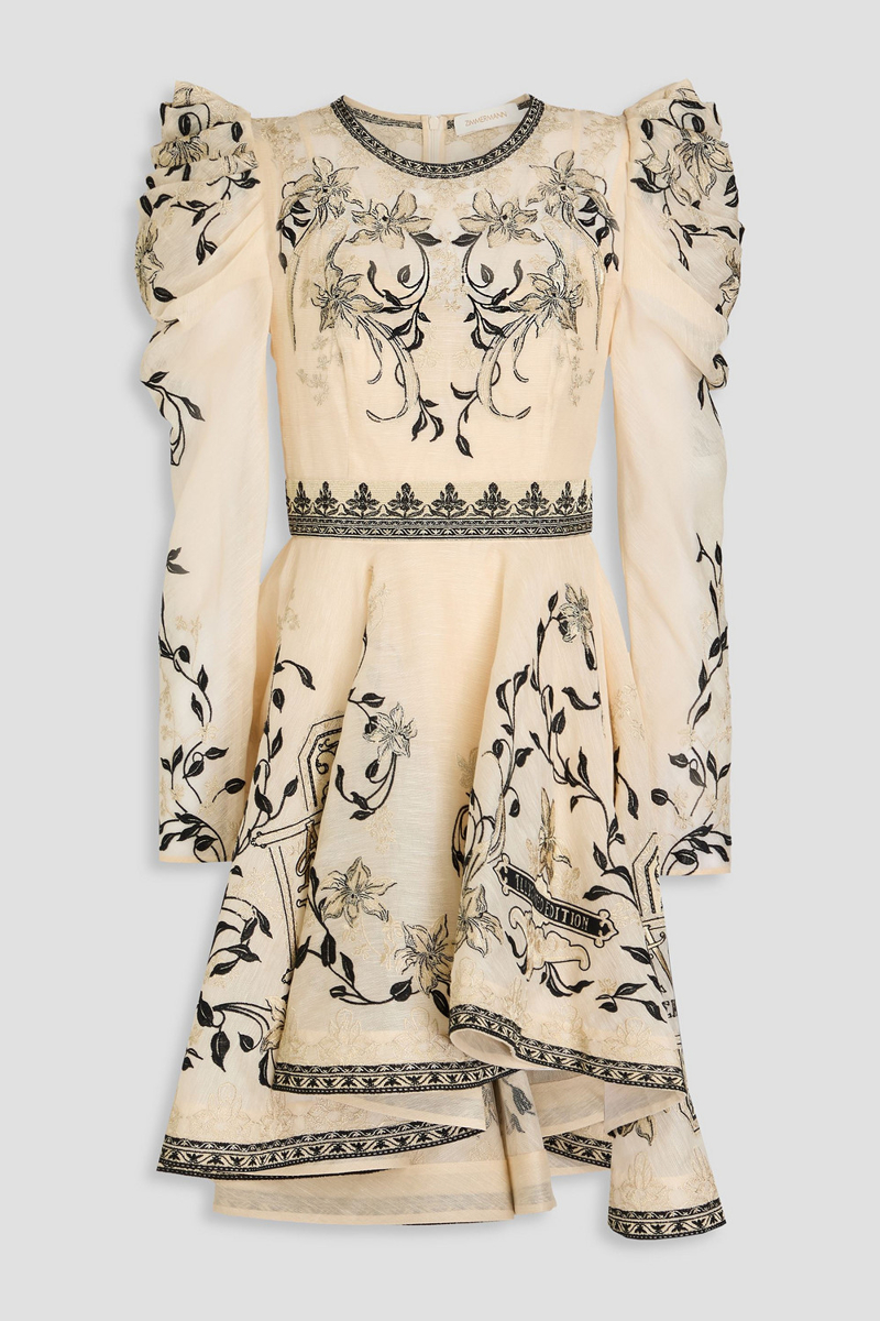 zimmermann - metallic embroidered linen and silk-blend gauze mini dress - white - 00