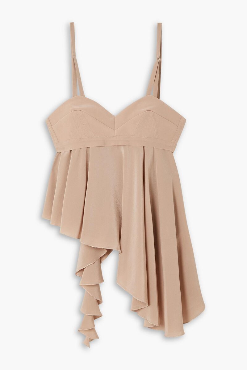 Victoria Beckham - Asymmetric ruffled silk crepe de chine camisole - Neutral - UK 12