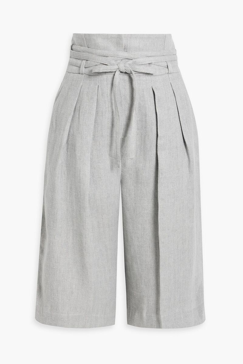 Brunello Cucinelli - Metallic herringbone linen-blend shorts - Gray - IT 40