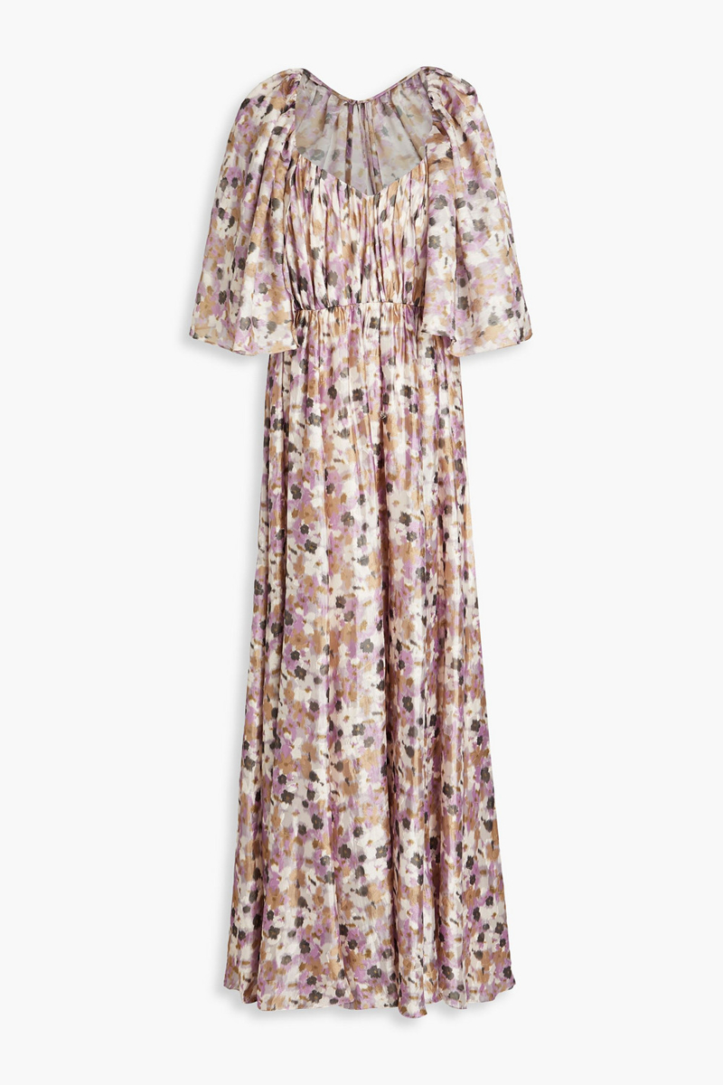 Mikael Aghal - Gathered floral-print fil coupé chiffon maxi dress - Purple - US 8