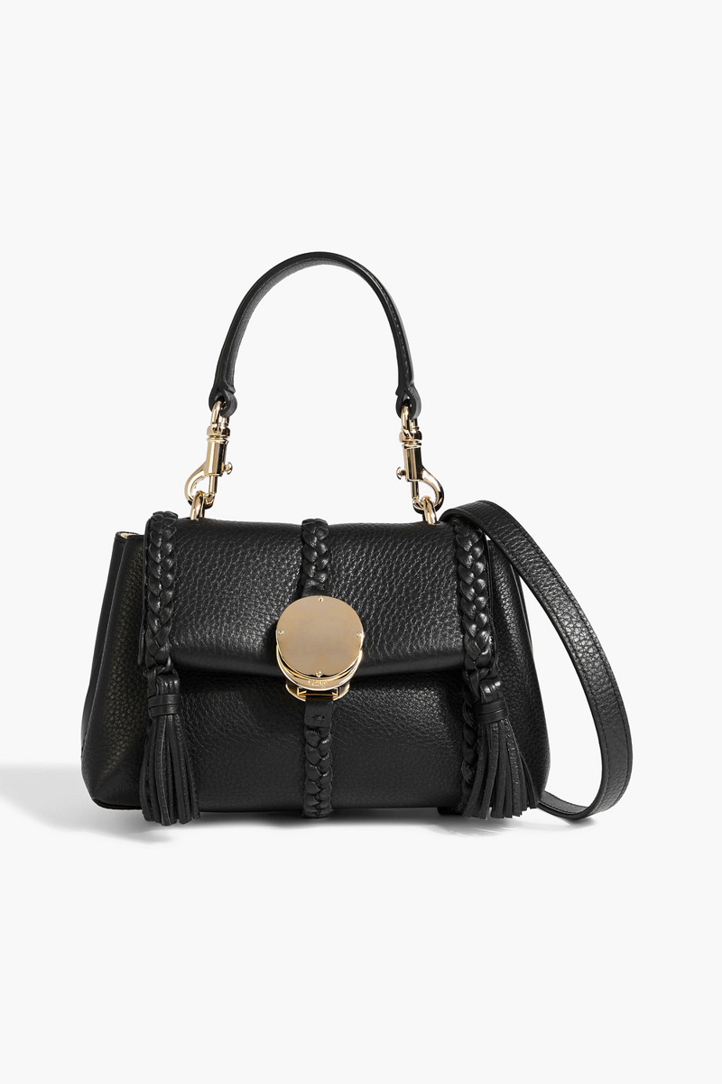 chloé - penelope mini tasseled pebbled-leather shoulder bag - black - onesize