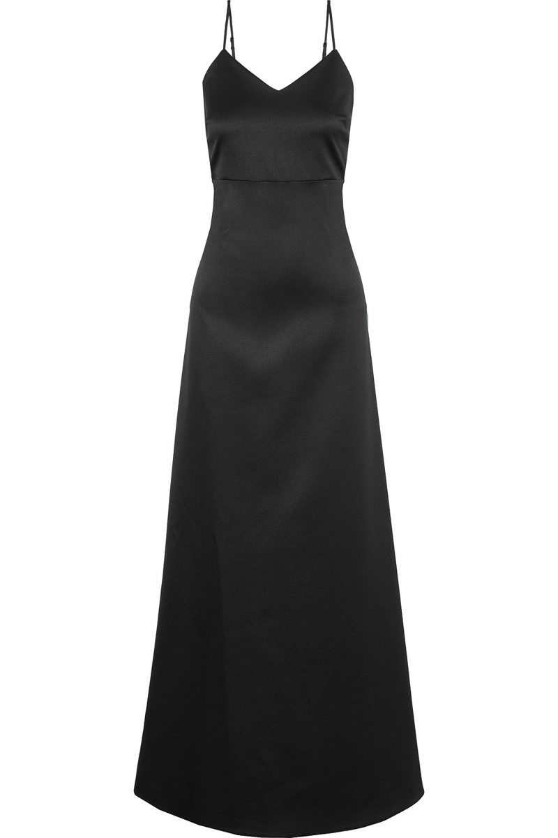 halston - bow-embellished two-tone duchesse-satin gown - black - us 12