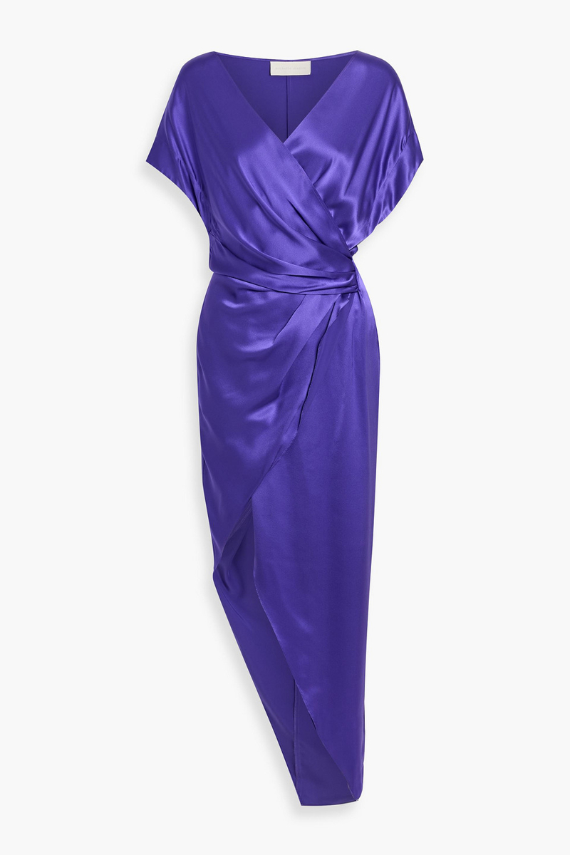 michelle mason - wrap-effect silk-satin maxi dress - purple - us 2