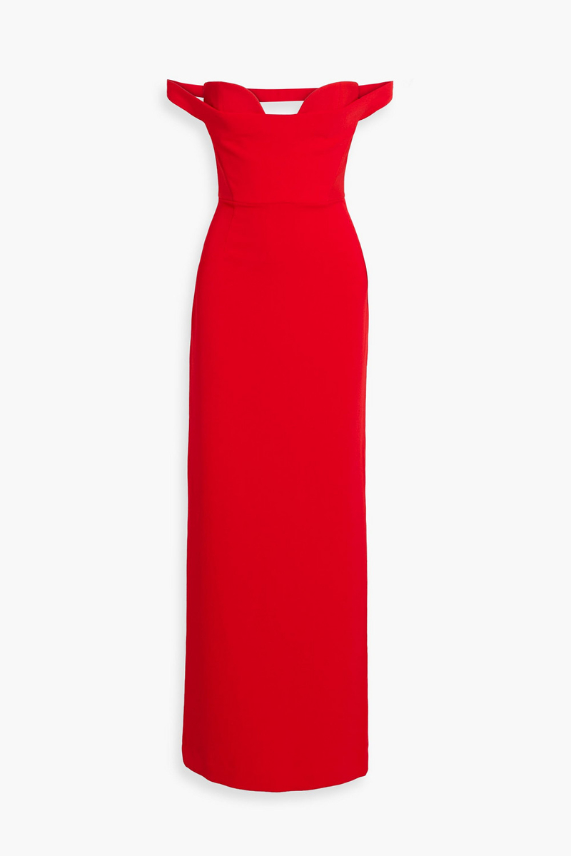 solace london - serina off-the-shoulder crepe maxi dress - red - uk 14