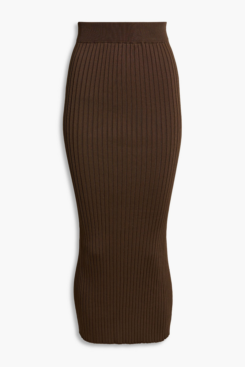 jil sander - ribbed-knit midi pencil skirt - brown - fr 32